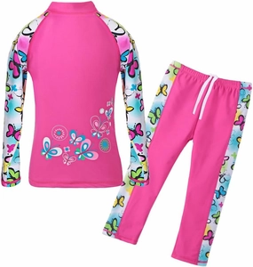 TFJH E Girls Long Sleeve Swimsuit Two Piece Swimwear 3-12 Years UPF 50  Sunsuits