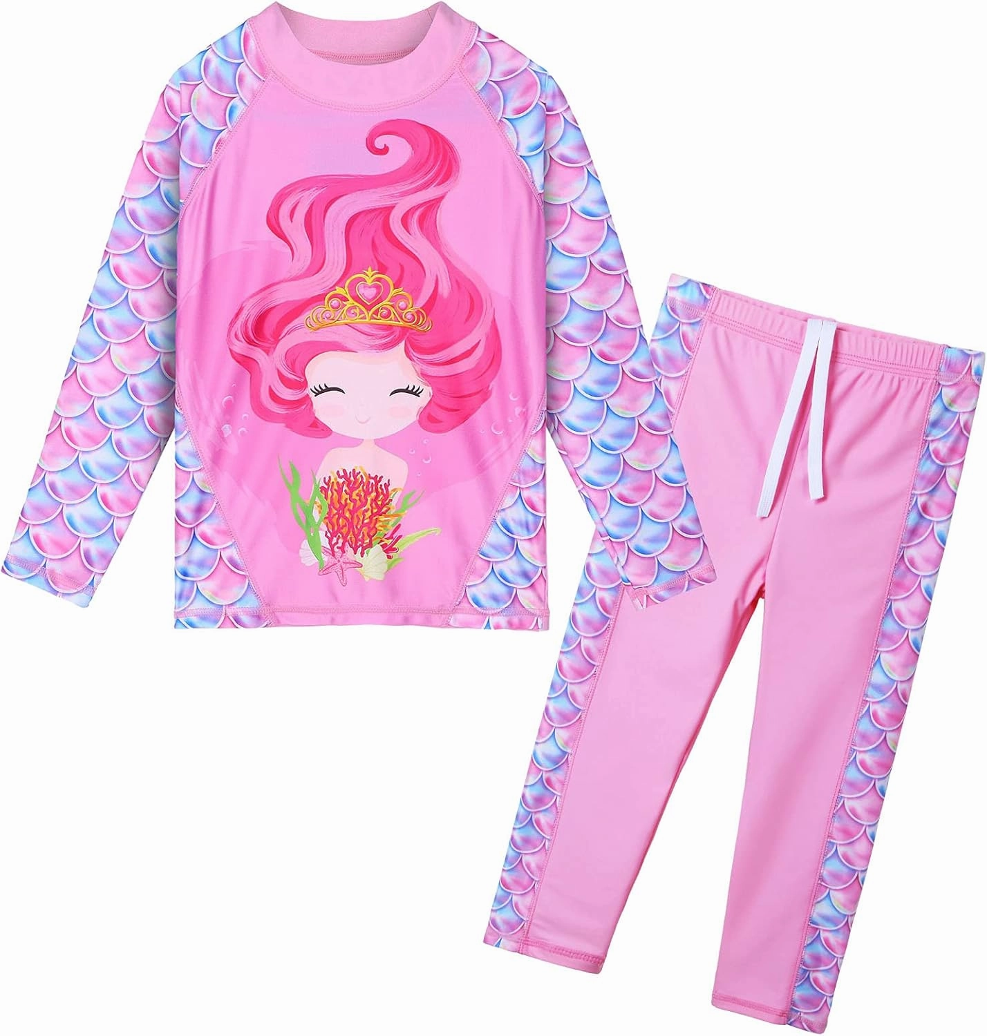TFJH E Girls Long Sleeve Swimsuit Two Piece Swimwear 3-12 Years UPF 50  Sunsuits