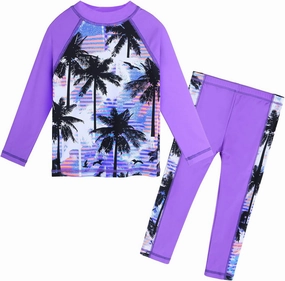 TFJH E Girls Long Sleeve Swimsuit Two Piece Swimwear 3-12 Years UPF 50  Sunsuits