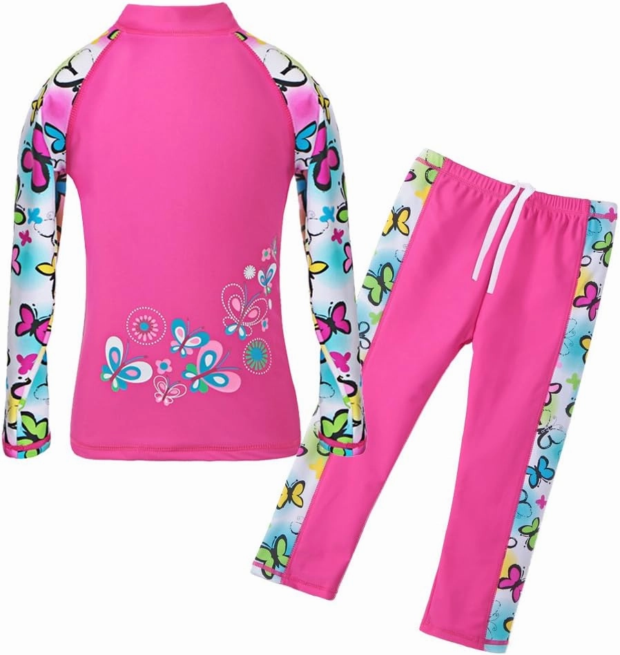 TFJH E Girls Long Sleeve Swimsuit Two Piece Swimwear 3-12 Years UPF 50  Sunsuits