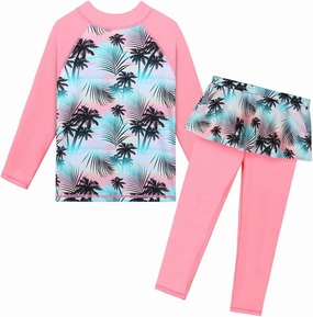 TFJH E Girls Long Sleeve Swimsuits Skirt 2-Pieces Rash Guard Set Sun Protection UV 50 