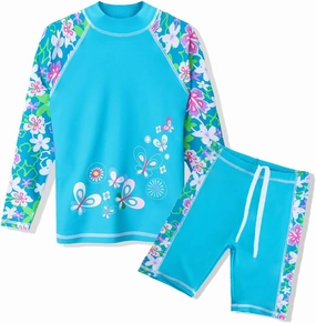 TFJH E Girls Swimsuit UPF 50  UV Two Piece Long Sleeve Swimwear Rash Guard Sets 3-12Y