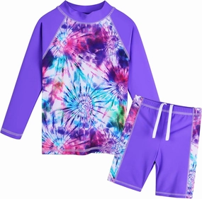 TFJH E Girls Swimsuit UPF 50  UV Two Piece Long Sleeve Swimwear Rash Guard Sets 3-12Y