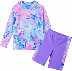 TFJH E Girls Swimsuit UPF 50  UV Two Piece Long Sleeve Swimwear Rash Guard Sets 3-12Y