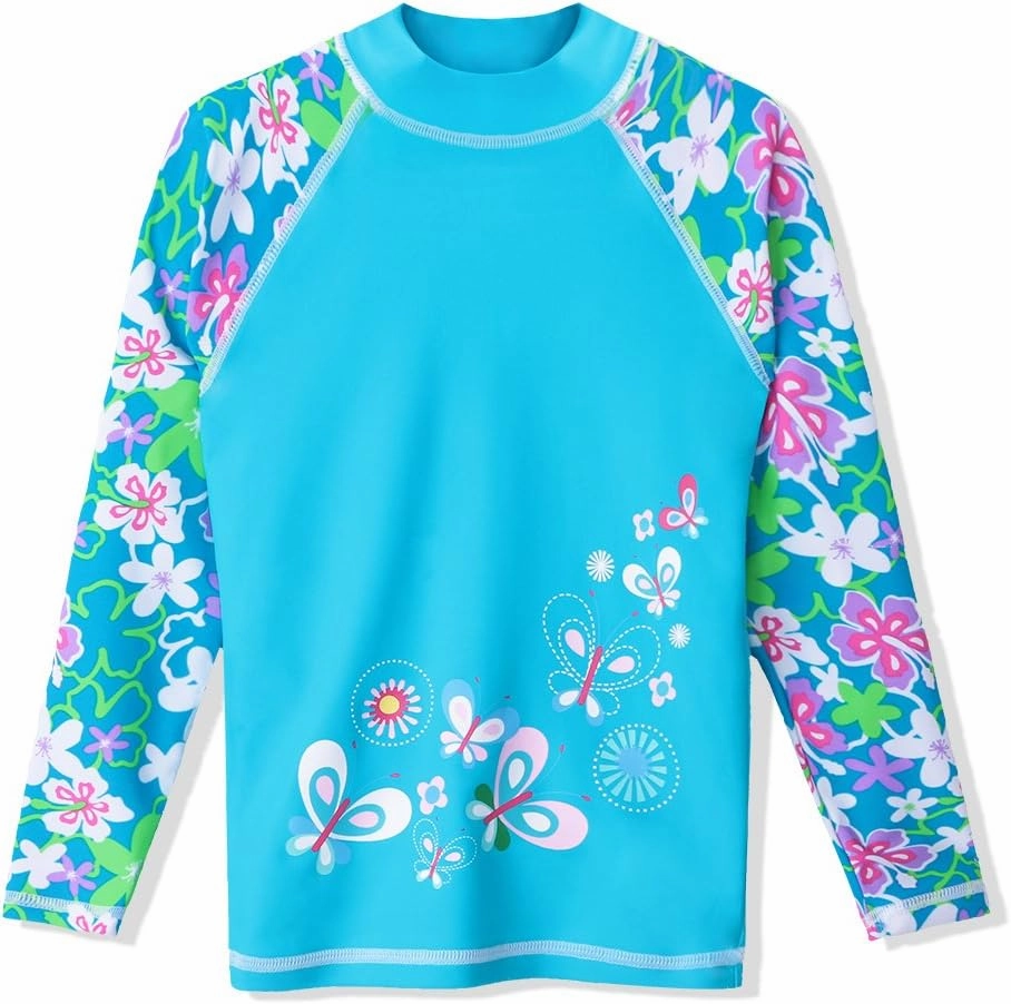 TFJH E Girls Swimsuit UPF 50  UV Two Piece Long Sleeve Swimwear Rash Guard Sets 3-12Y