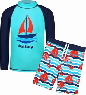 TFJH E Kids Boys UPF 50  UV Swimwear Sun Protective Long Sleeve Two Piece Swimsuit