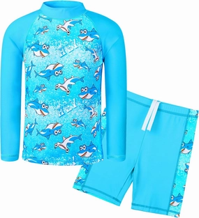 TFJH E Kids Boys UPF 50  UV Swimwear Sun Protective Long Sleeve Two Piece Swimsuit