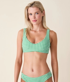The Delray Bikini Top - Crinkle Gingham - Green Gingham