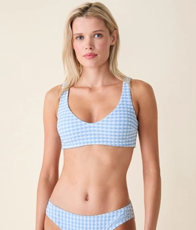 The Delray Bikini Top - Crinkle Gingham - Sky Gingham