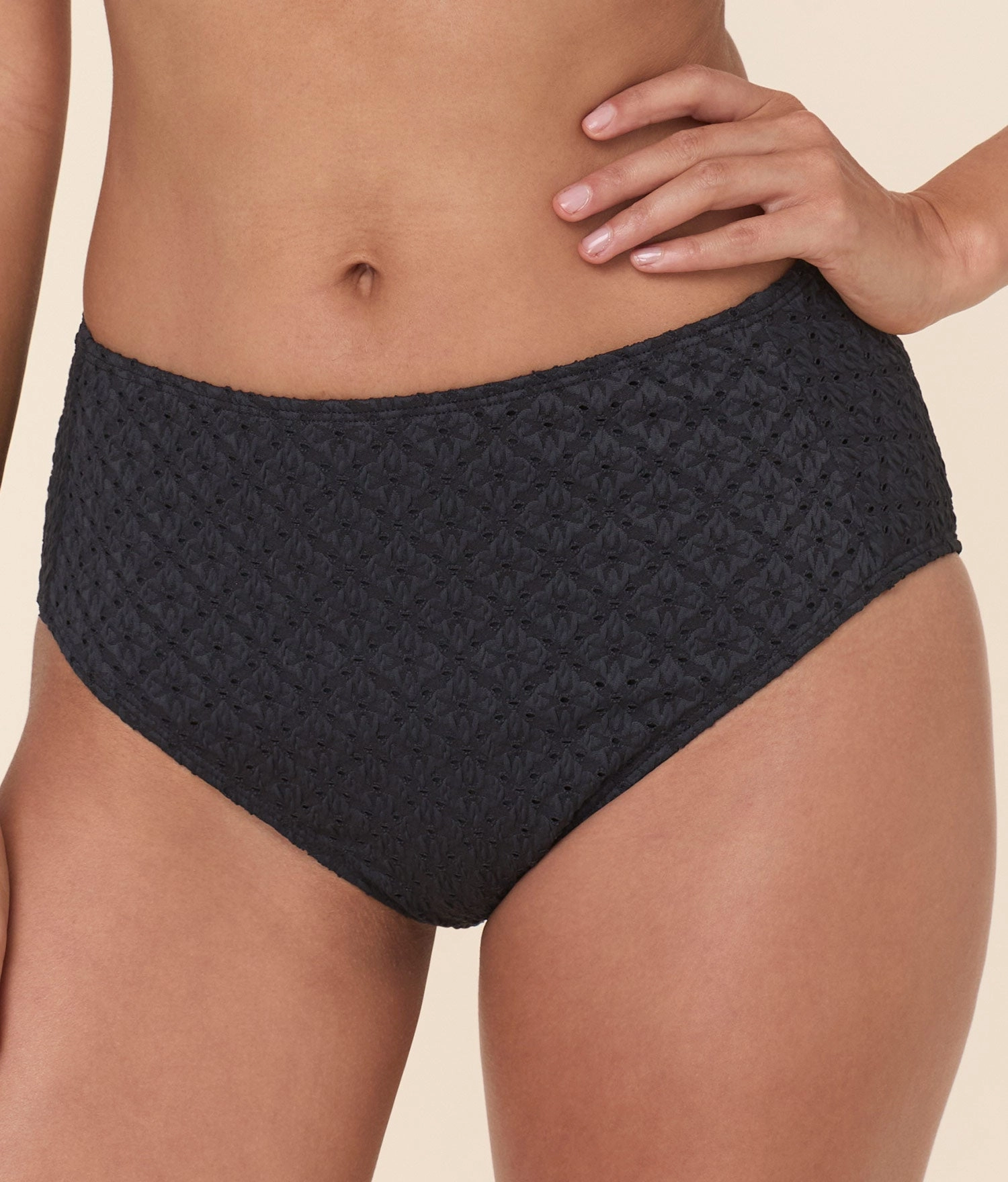 The High Waist Bikini Bottom - Eyelet - Black Eyelet