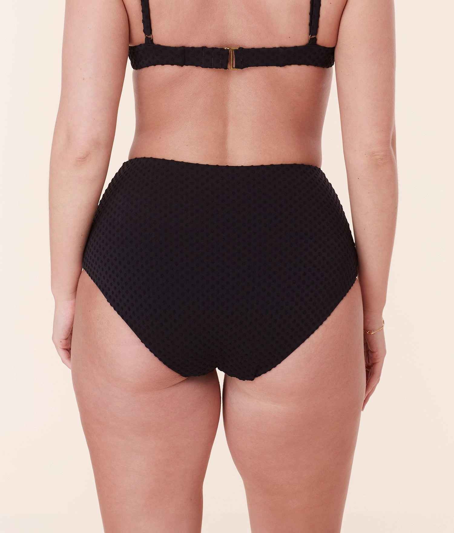 The High Waist Bikini Bottom - Terry Dot - Black