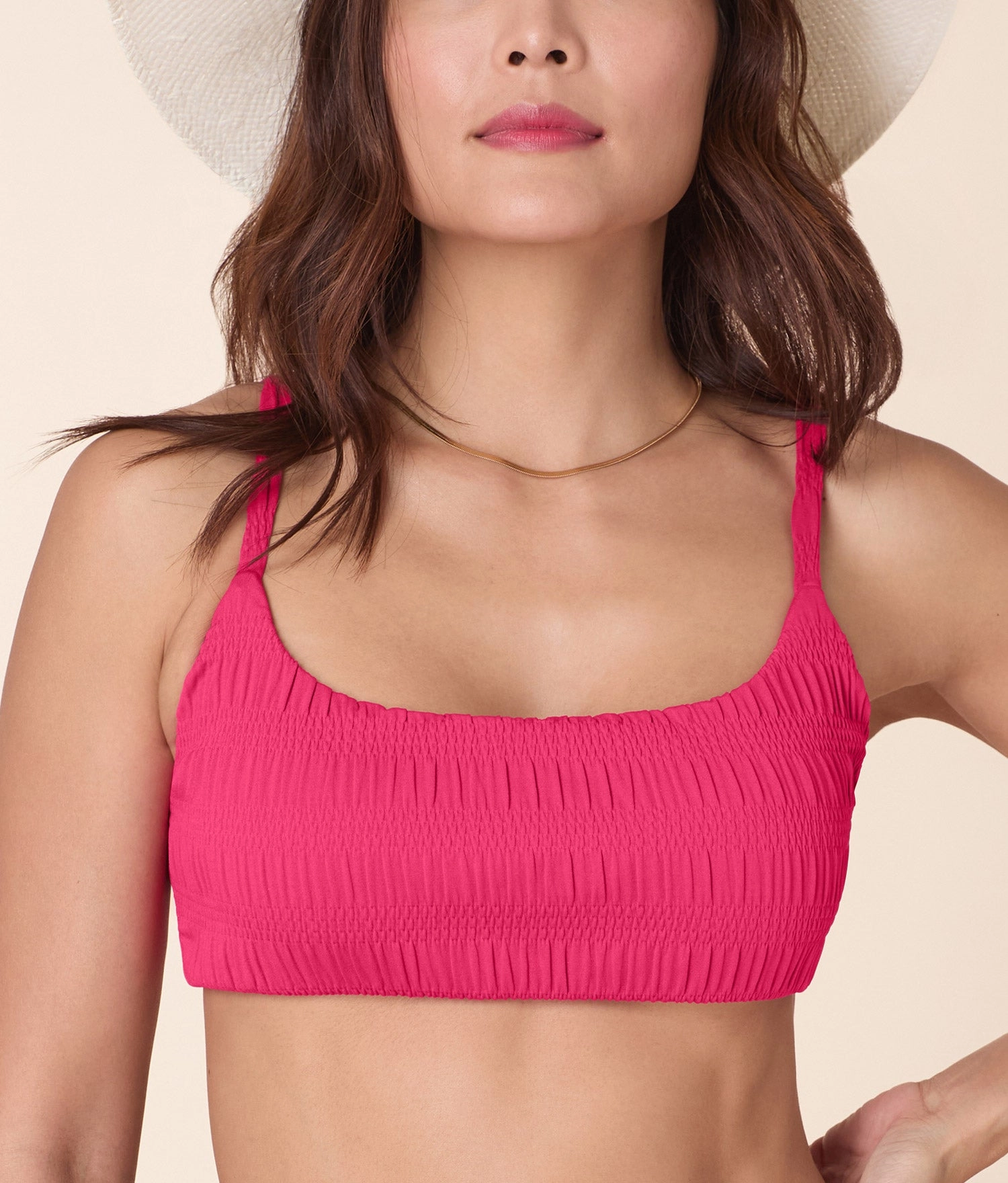 The Maui Bikini Top - Smocked - Bright Begonia