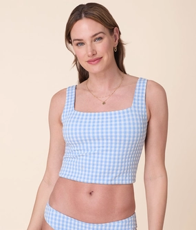 The Siren Swim Tank - Crinkle Gingham - Sky Gingham