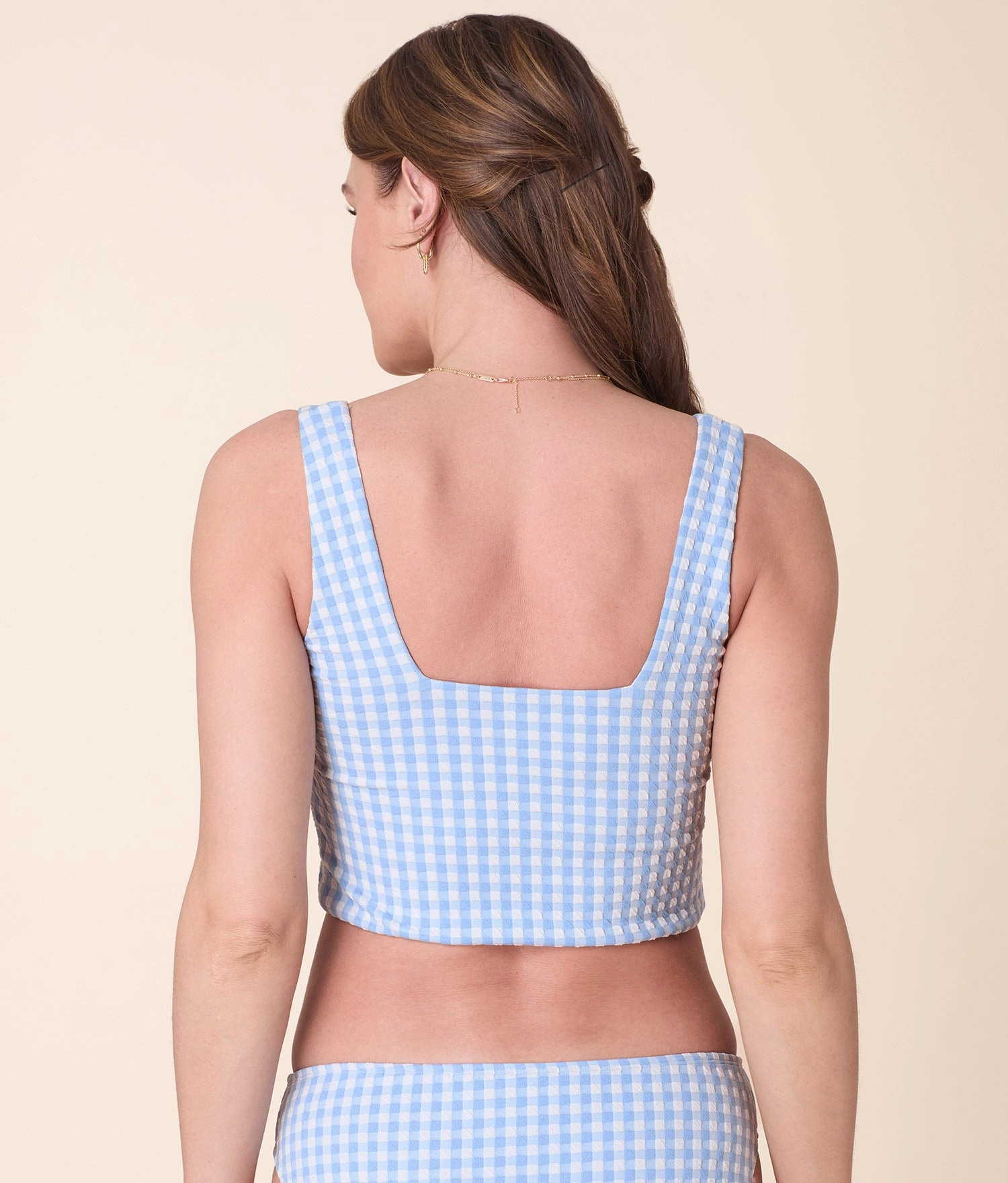 The Siren Swim Tank - Crinkle Gingham - Sky Gingham