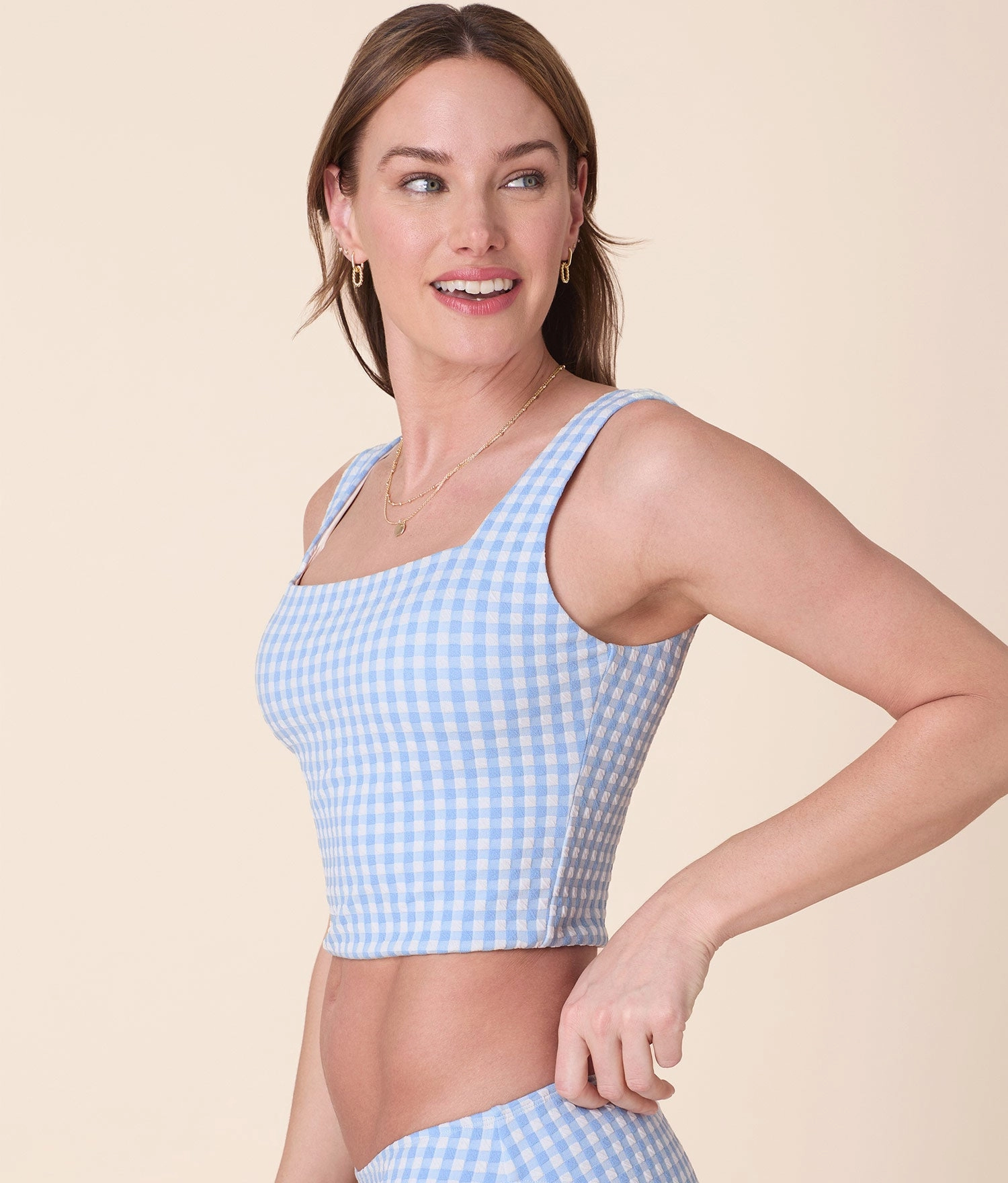 The Siren Swim Tank - Crinkle Gingham - Sky Gingham