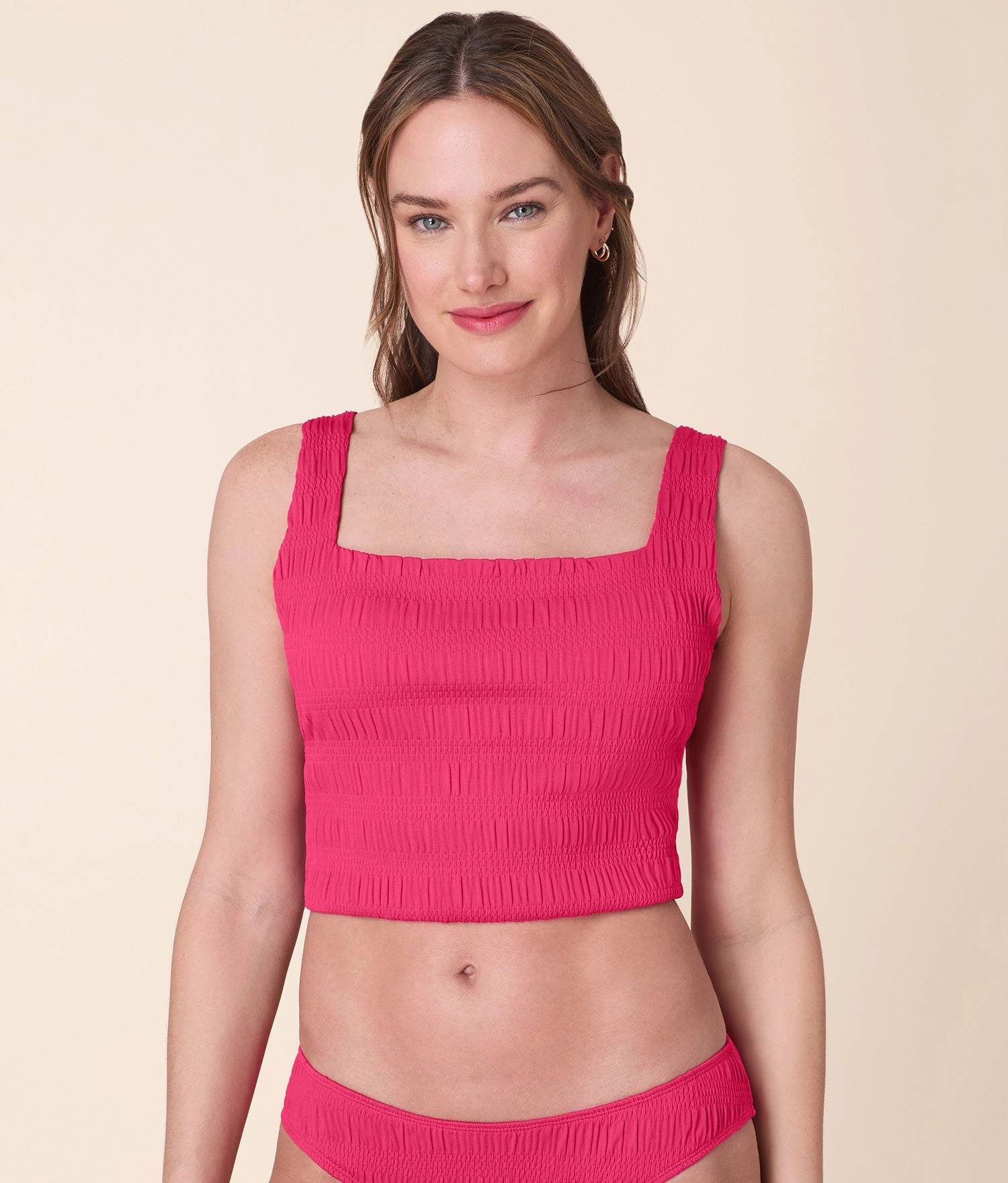 The Siren Swim Tank - Smocked - Bright Begonia
