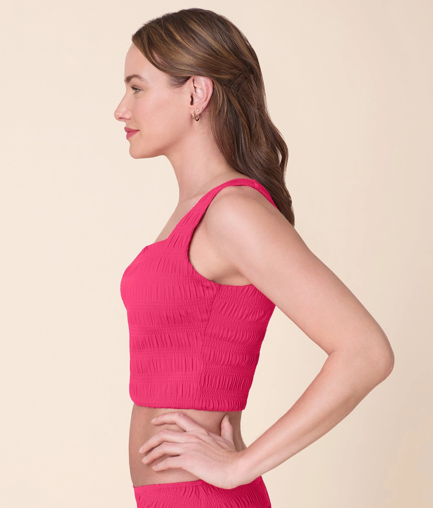 The Siren Swim Tank - Smocked - Bright Begonia