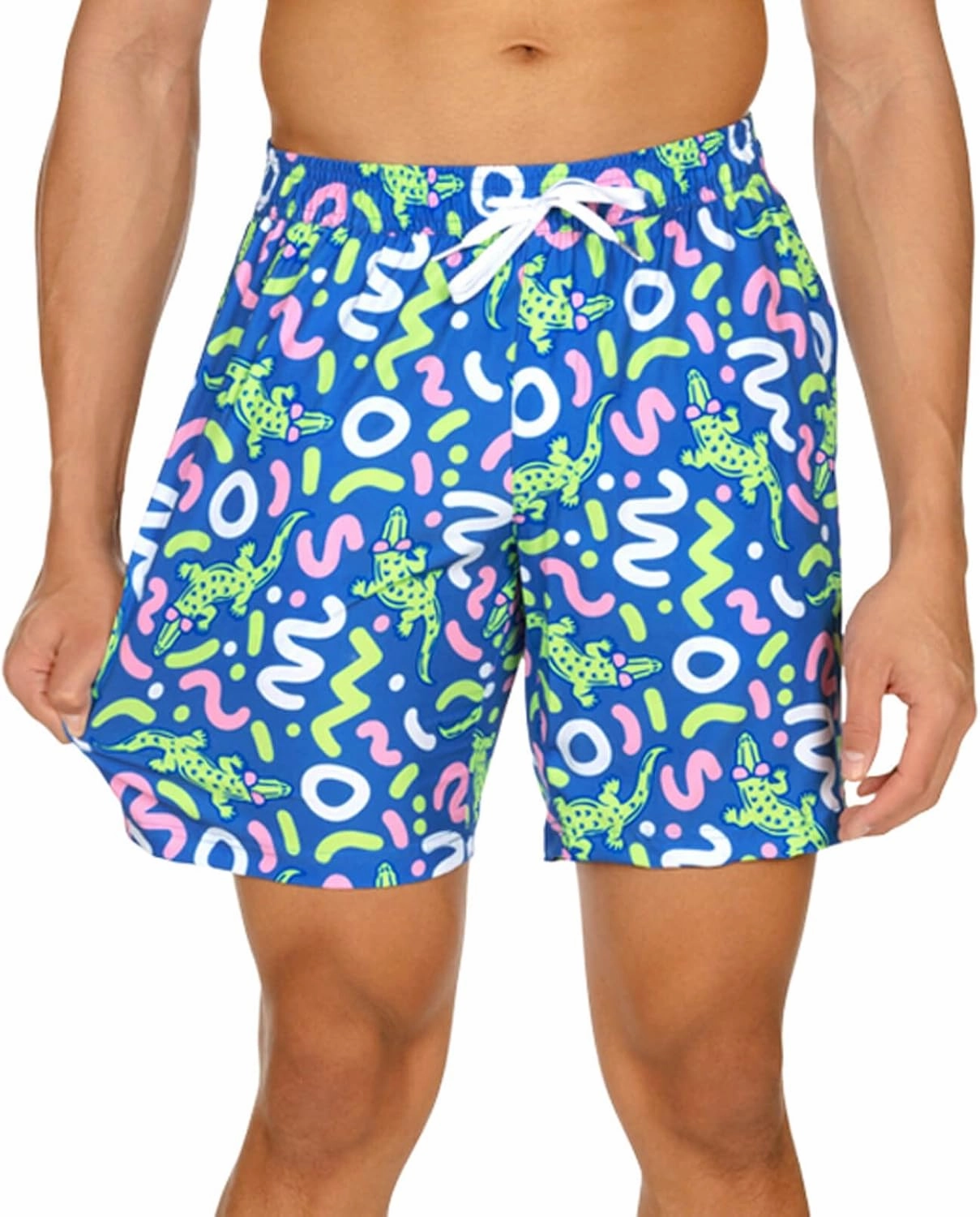 Tipsy Elves Men's Stretch Swim Trunks 7 Inch Inseam 4-Way Stretch with Mesh Liner - Quick-Dry Funny Swimwear Bathing Suit