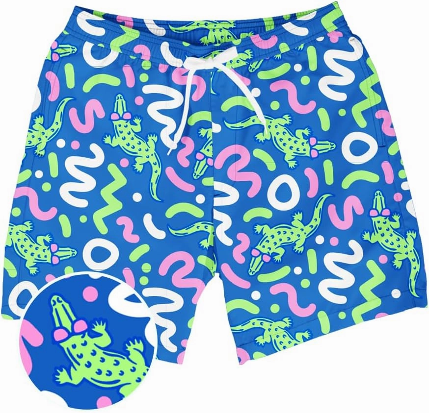 Tipsy Elves Men's Stretch Swim Trunks 7 Inch Inseam 4-Way Stretch with Mesh Liner - Quick-Dry Funny Swimwear Bathing Suit