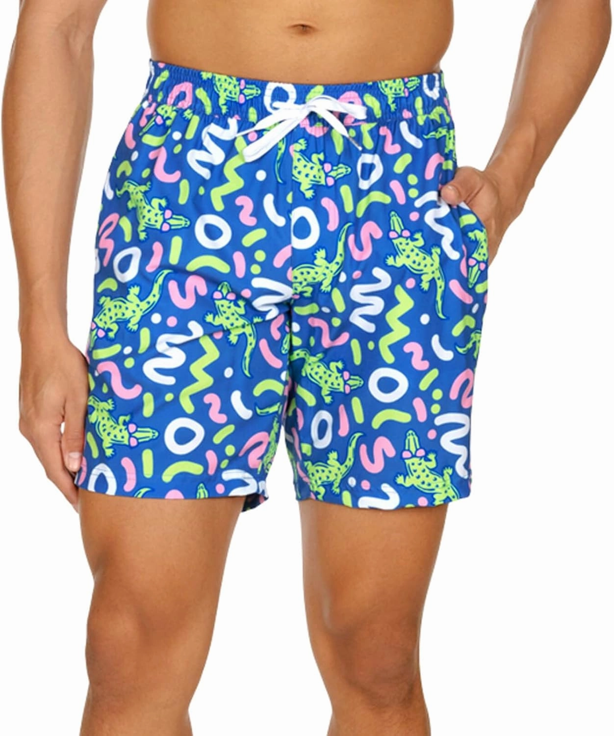 Tipsy Elves Men's Stretch Swim Trunks 7 Inch Inseam 4-Way Stretch with Mesh Liner - Quick-Dry Funny Swimwear Bathing Suit