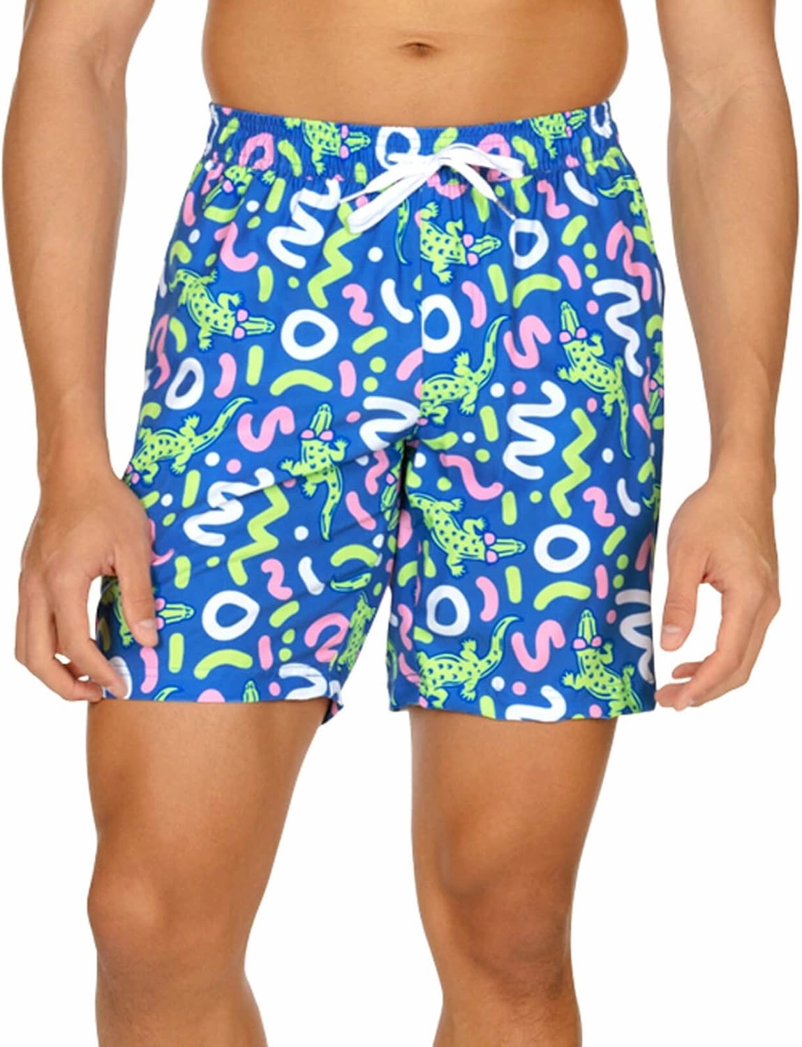 Tipsy Elves Men's Stretch Swim Trunks 7 Inch Inseam 4-Way Stretch with Mesh Liner - Quick-Dry Funny Swimwear Bathing Suit