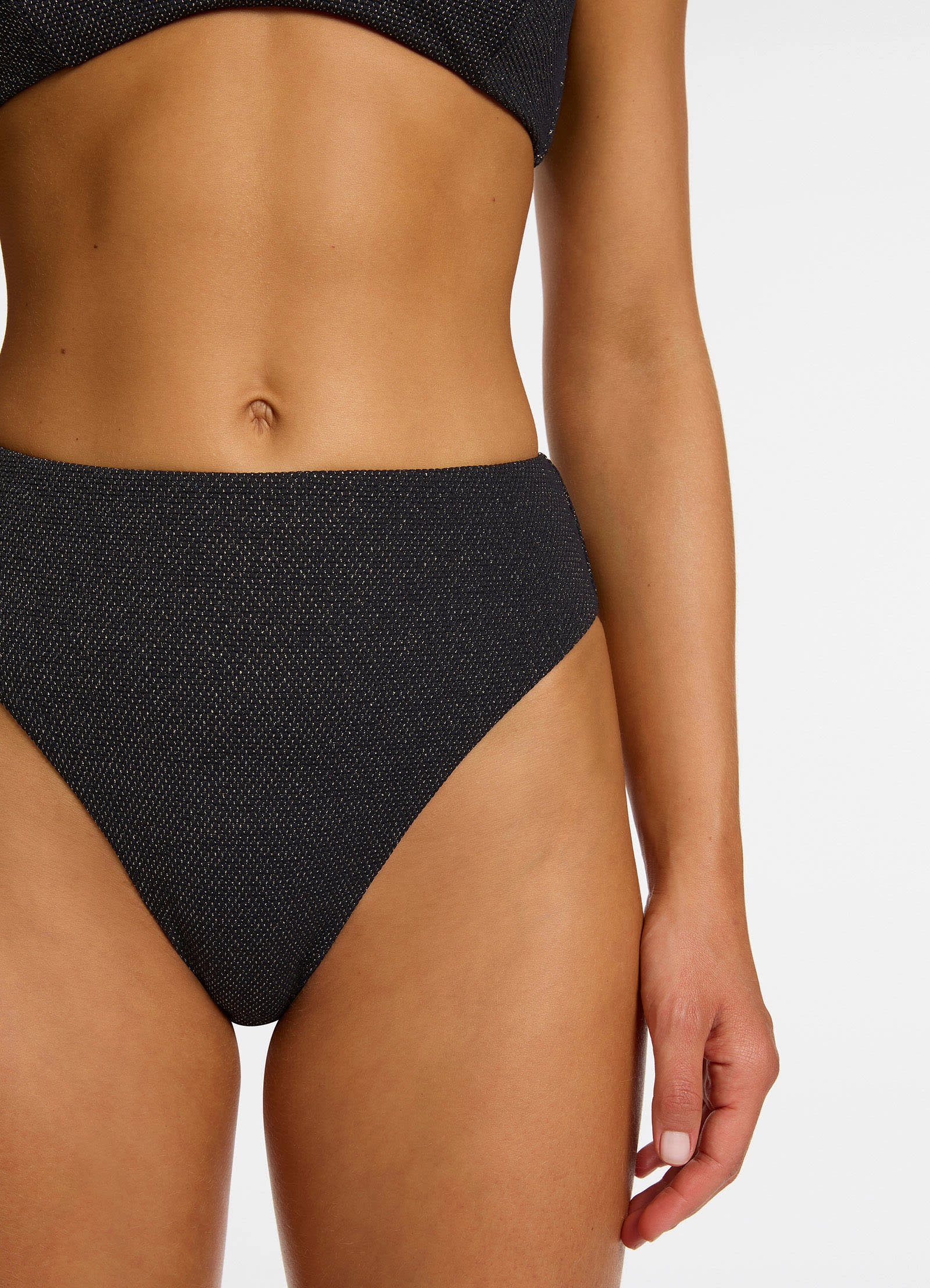 Tirari Nights High Waist High Leg Bikini Bottom - Black