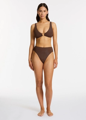 Tirari Nights High Waist High Leg Bikini Bottom - Chocolate