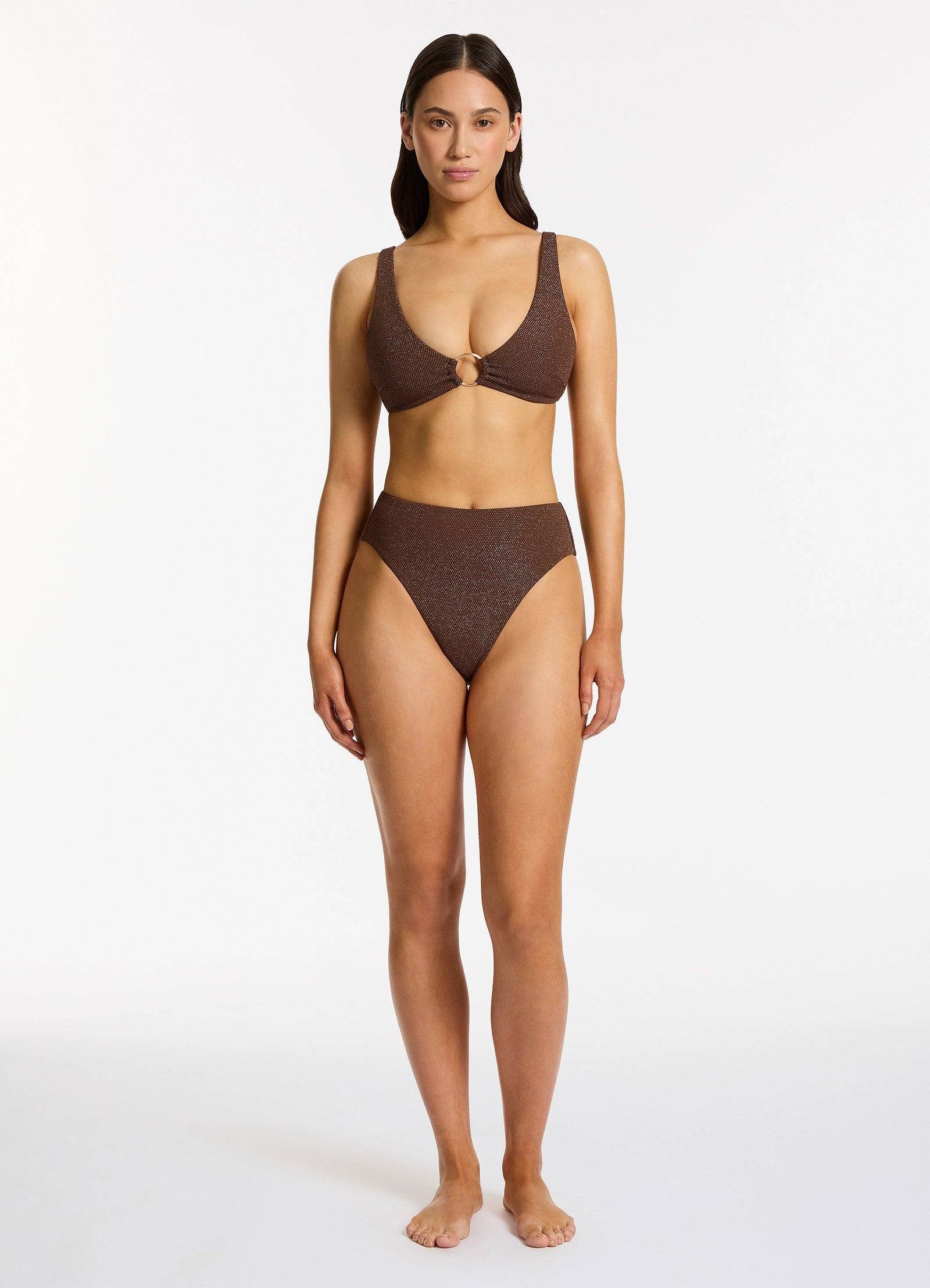Tirari Nights High Waist High Leg Bikini Bottom - Chocolate