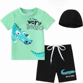 Toddler Boy Swimsuit 3 Piece Boys Swim Set Short Sleeve Boys Swim Shirt Boys Swim Trunks Rash Guard Bathing Suits
