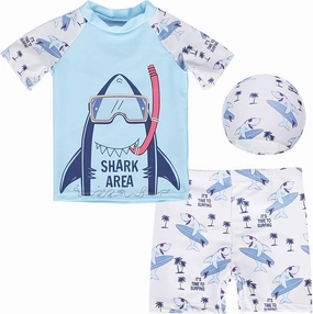 Toddler Boy Swimsuit 3 Piece Boys Swim Set Short Sleeve Boys Swim Shirt Boys Swim Trunks Rash Guard Bathing Suits