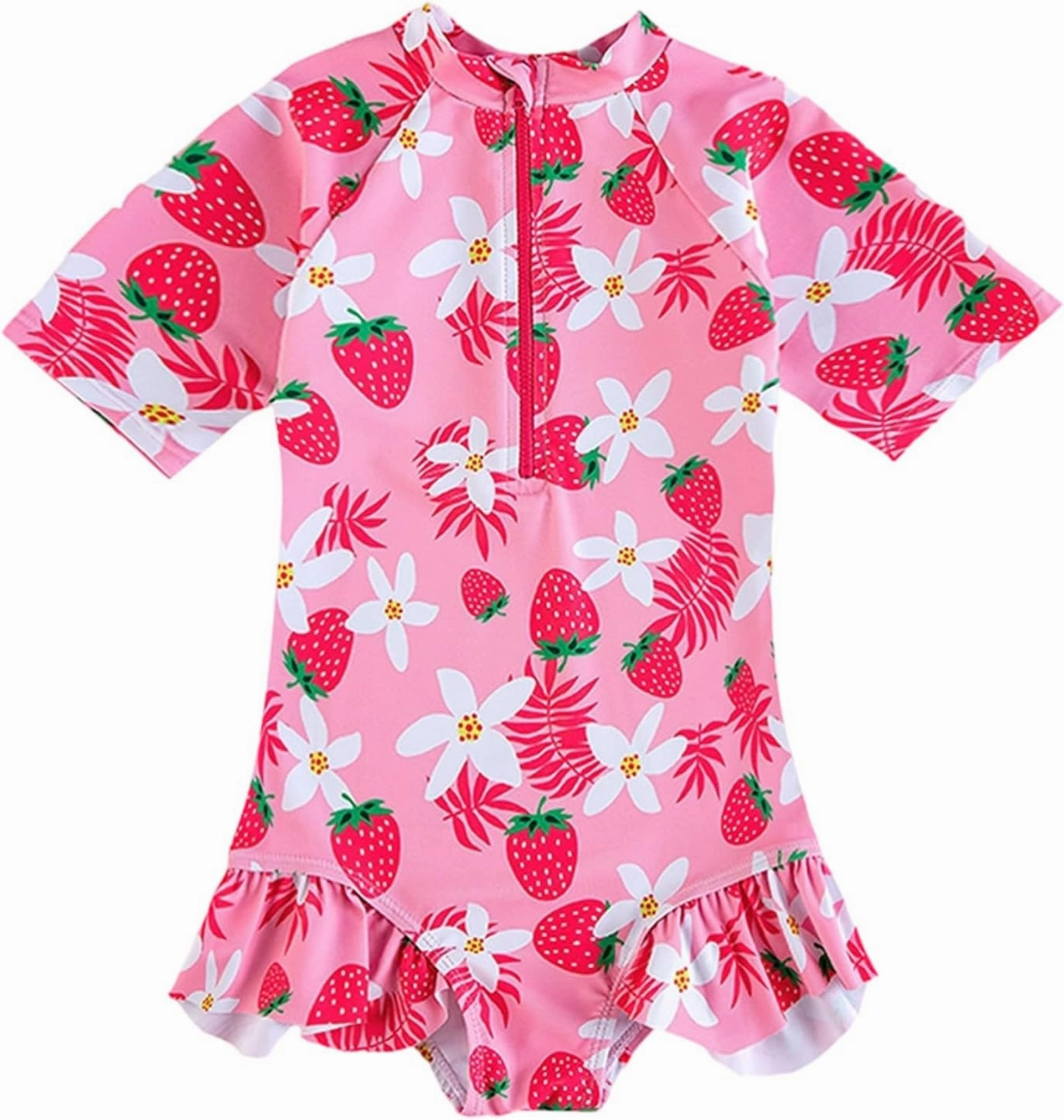 Toddler Girl Swimsuit One Piece Rash Guard Bathing Suit Little Girls Short Sleeve Quick Dry Swimwear 1-7 Years