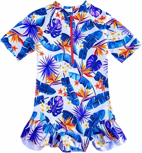Toddler Girl Swimsuit One Piece Rash Guard Bathing Suit Little Girls Short Sleeve Quick Dry Swimwear 1-7 Years