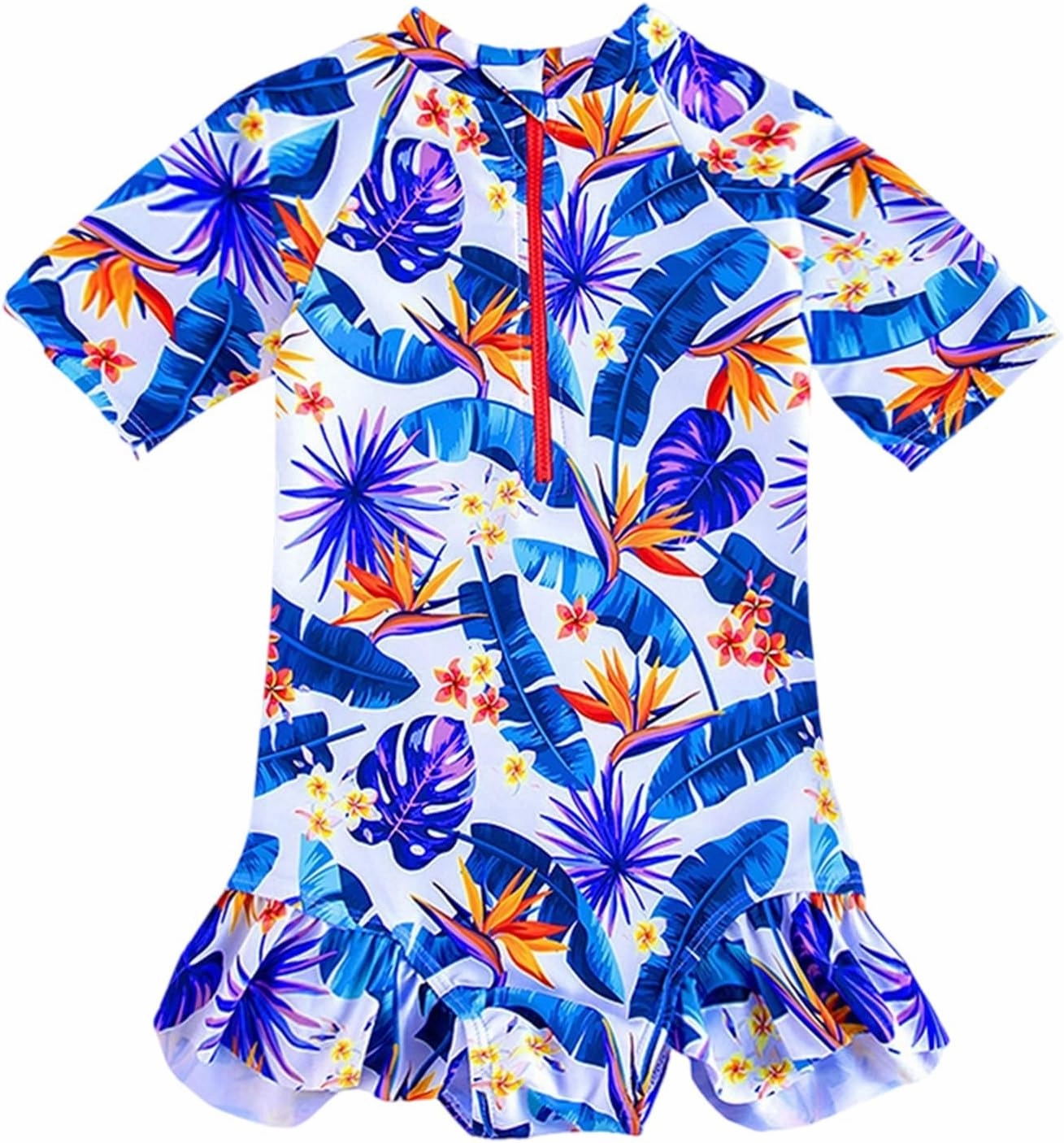 Toddler Girl Swimsuit One Piece Rash Guard Bathing Suit Little Girls Short Sleeve Quick Dry Swimwear 1-7 Years