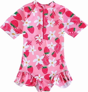 Toddler Girl Swimsuit One Piece Rash Guard Bathing Suit Little Girls Short Sleeve Quick Dry Swimwear 1-7 Years
