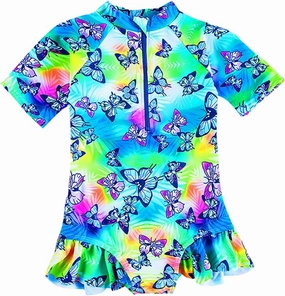 Toddler Girl Swimsuit One Piece Rash Guard Bathing Suit Little Girls Short Sleeve Quick Dry Swimwear 1-7 Years