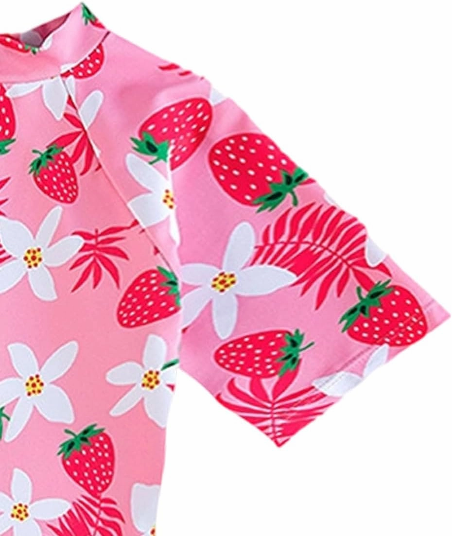 Toddler Girl Swimsuit One Piece Rash Guard Bathing Suit Little Girls Short Sleeve Quick Dry Swimwear 1-7 Years