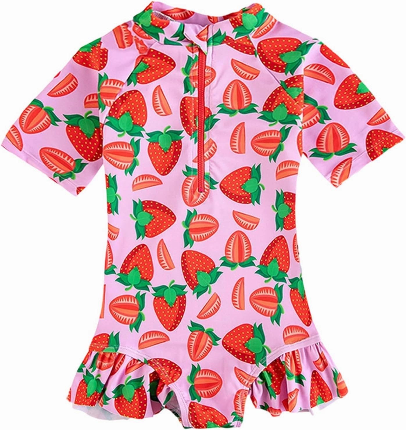 Toddler Girl Swimsuit One Piece Rash Guard Bathing Suit Little Girls Short Sleeve Quick Dry Swimwear 1-7 Years