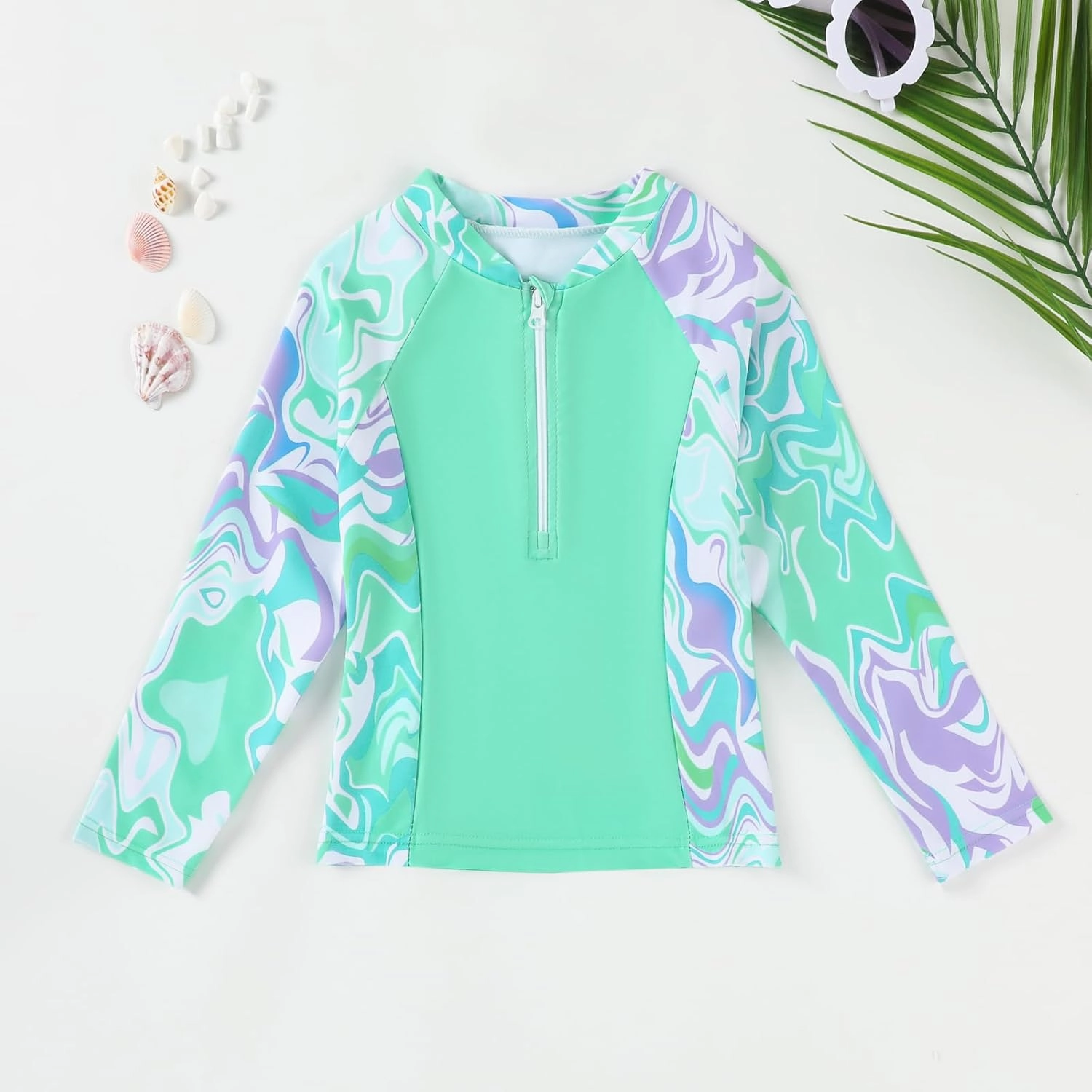 Toddler Girls Long Sleeve Swimsuits Girl Swimwear Little Girls Swimsuits 2 Pieces Toddler Rash Guard Swimsuit Print