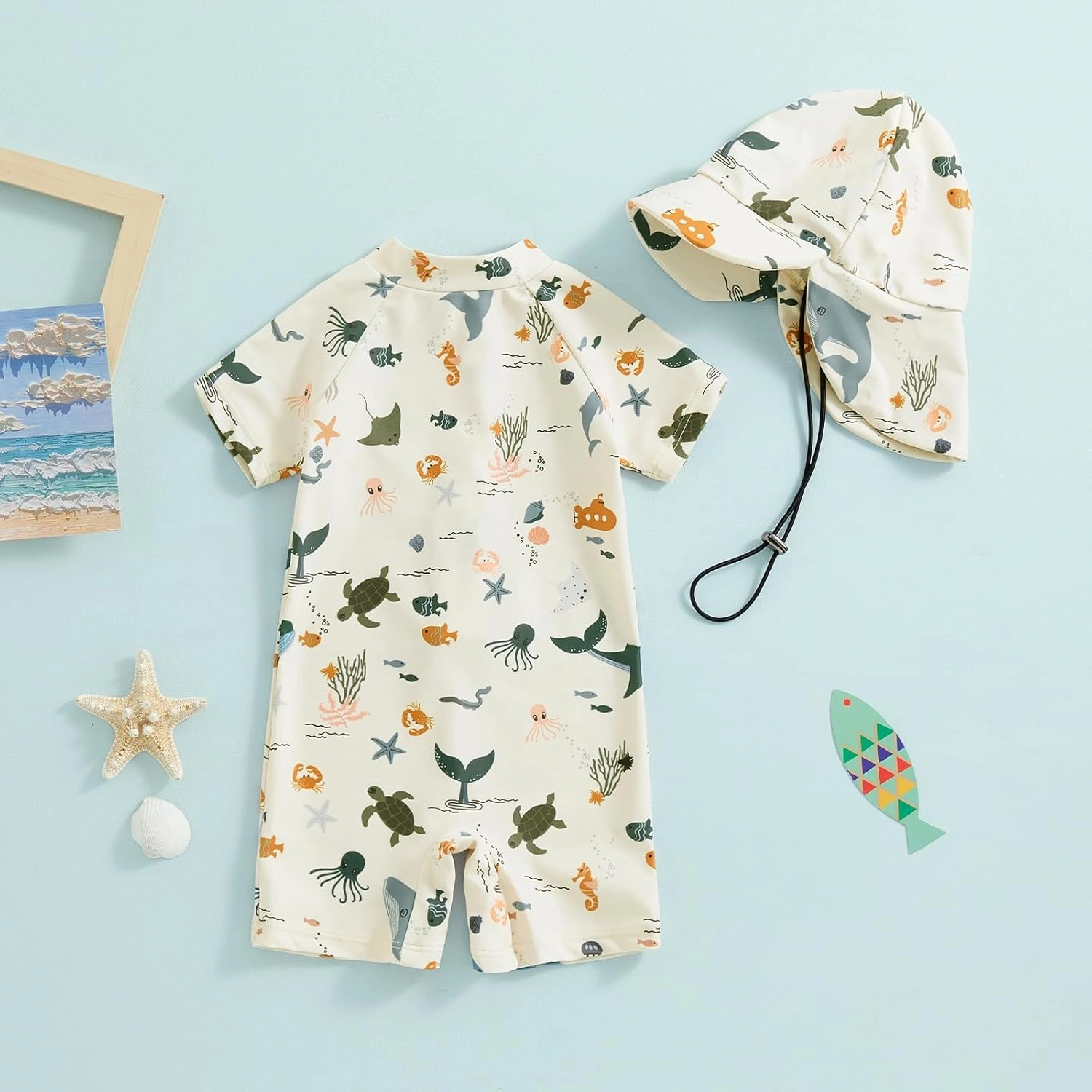 Toddler Infant Baby Boys Swimsuit Kids Rash Guard One Piece Newborn Zipper Bathing Suit Swimwear with Hat