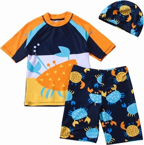 Toddler Swimsuit Boy 3 Piece Boys Swim Set Short Sleeve Boys Swim Shirt Boy Swim Trunks Rash Guard Bathing Suits
