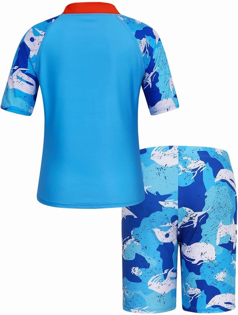 Toddler Swimsuit Boy 3 Piece Boys Swim Set Short Sleeve Boys Swim Shirt Boy Swim Trunks Rash Guard Bathing Suits