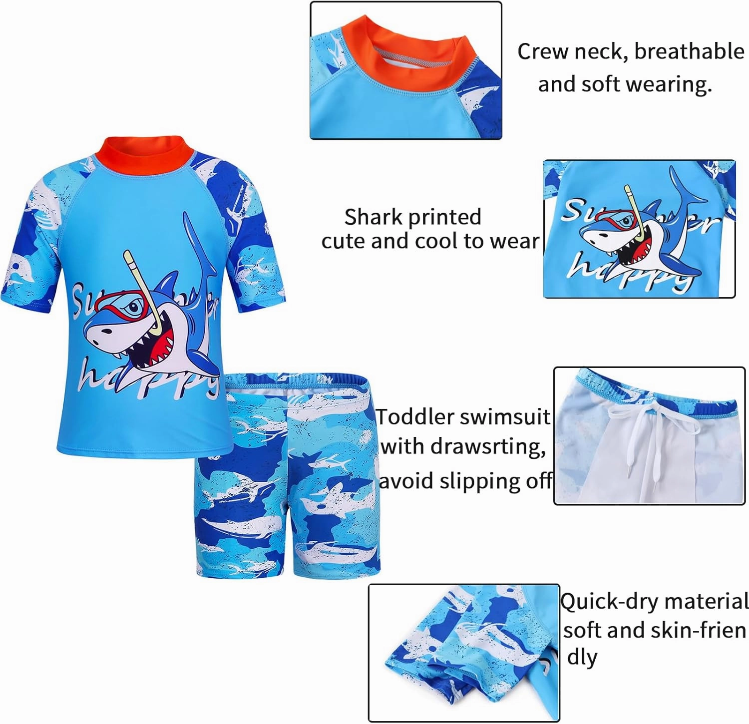 Toddler Swimsuit Boy 3 Piece Boys Swim Set Short Sleeve Boys Swim Shirt Boy Swim Trunks Rash Guard Bathing Suits