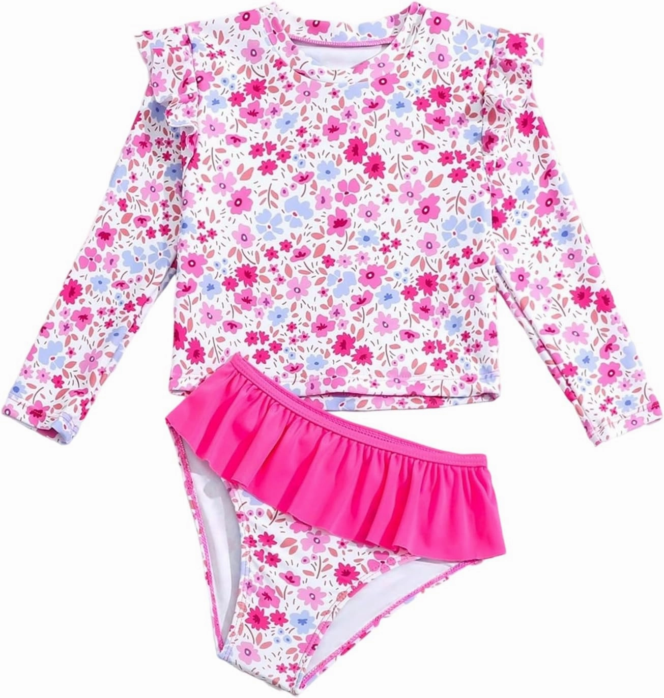 Toddler Swimsuit Girl 3 Piece Rash Guard Bathing Suit Cute Little Girls Long Sleeve Quick Dry Swimwear 1-6 Years