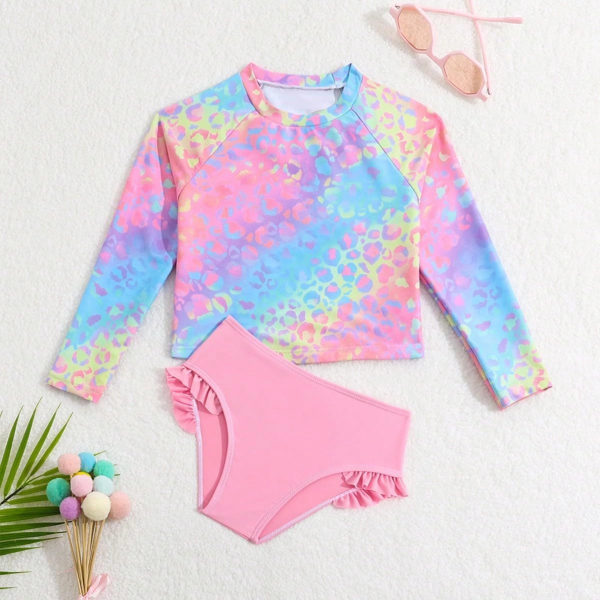 Toddler Swimsuit Girl 3 Piece Rash Guard Bathing Suit Cute Little Girls Long Sleeve Quick Dry Swimwear 1-6 Years