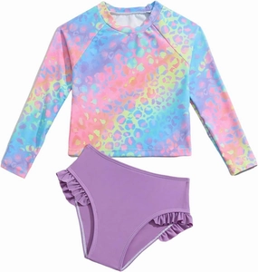 Toddler Swimsuit Girl 3 Piece Rash Guard Bathing Suit Cute Little Girls Long Sleeve Quick Dry Swimwear 1-6 Years