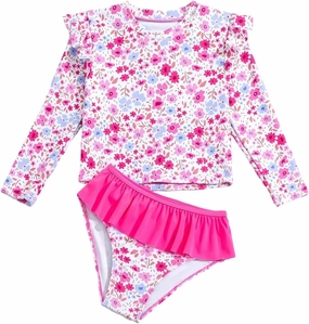 Toddler Swimsuit Girl 3 Piece Rash Guard Bathing Suit Cute Little Girls Long Sleeve Quick Dry Swimwear 1-6 Years