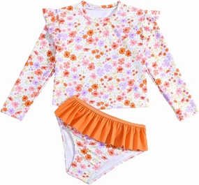 Toddler Swimsuit Girl 3 Piece Rash Guard Bathing Suit Cute Little Girls Long Sleeve Quick Dry Swimwear 1-6 Years