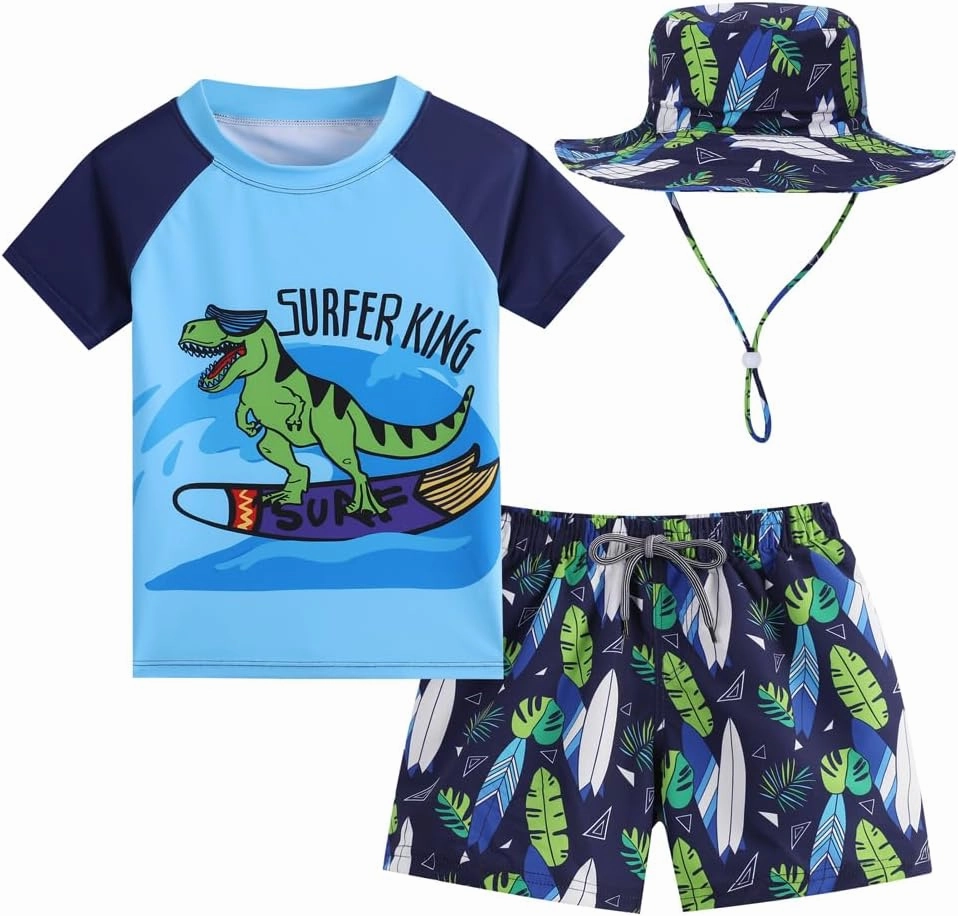 Toddlers and Baby Boys' 3-Piece Rash Guard Swimsuits Kids Long Sleeve Sunsuit Swimwear Sets