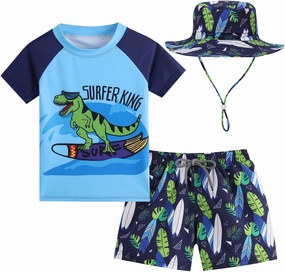Toddlers and Baby Boys' 3-Piece Rash Guard Swimsuits Kids Long Sleeve Sunsuit Swimwear Sets