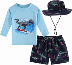Toddlers and Baby Boys' 3-Piece Rash Guard Swimsuits Kids Long Sleeve Sunsuit Swimwear Sets